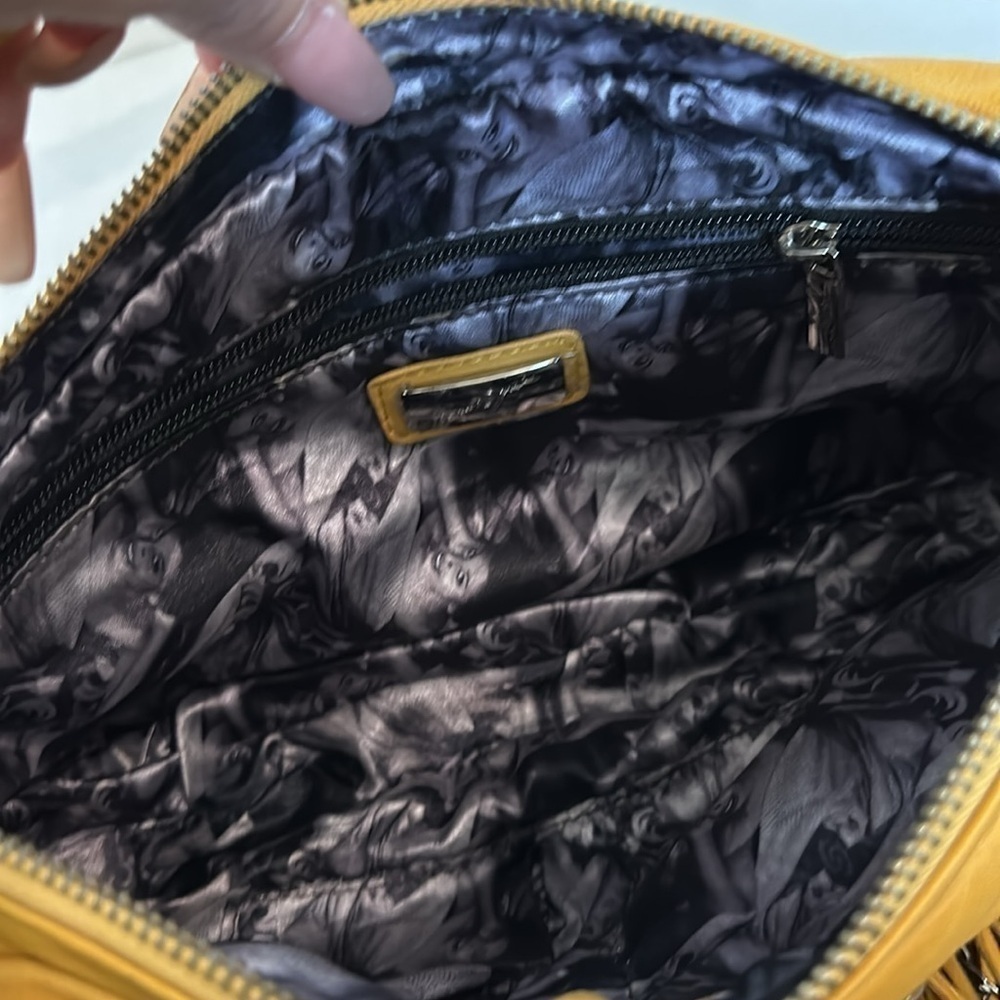 Junior Drake Blush Leather Shoulder Bag Fringe & ChainS mustard yellow NWT - Picture 13 of 16